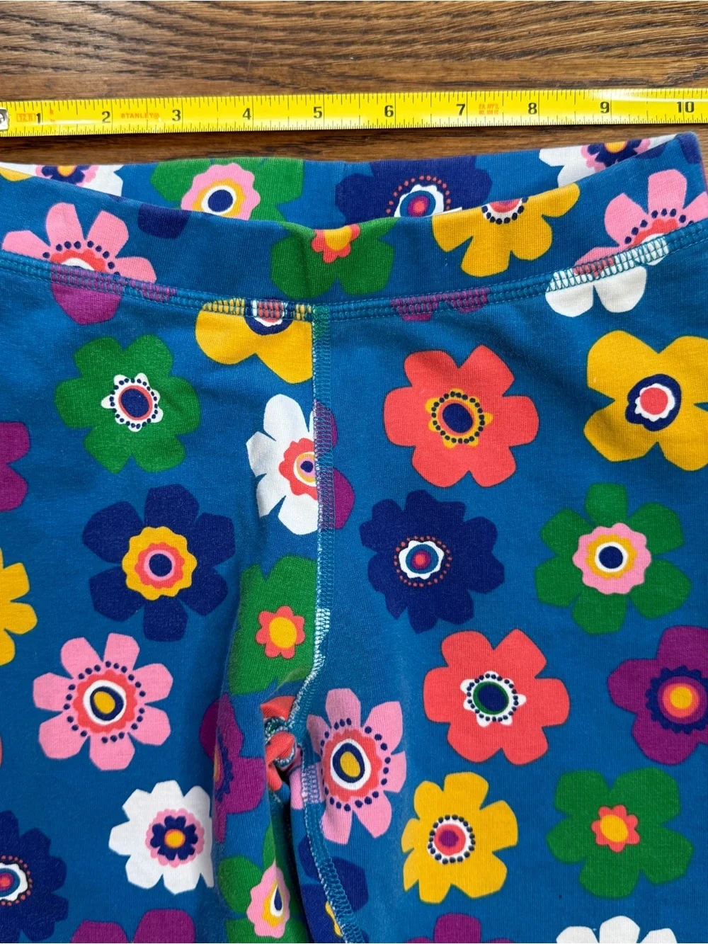 Hanna Andersson Girls Blue Floral Leggings Multicolor Terry Cloth Lined Size 6-7 - Picture 4 of 7